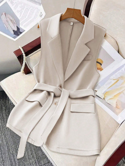 Belted Tailored Sleeveless Blazer