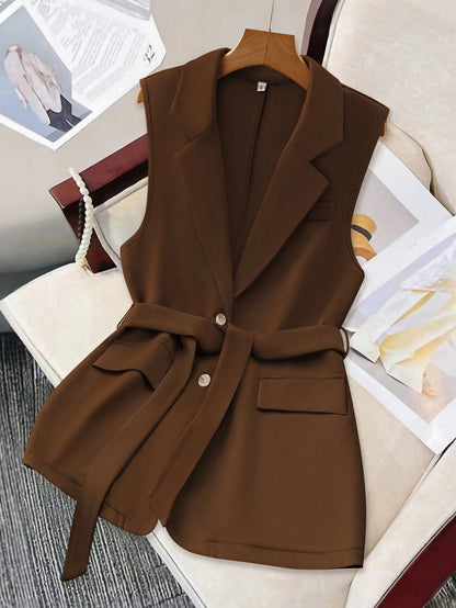 Belted Tailored Sleeveless Blazer