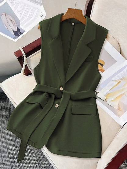 Belted Tailored Sleeveless Blazer