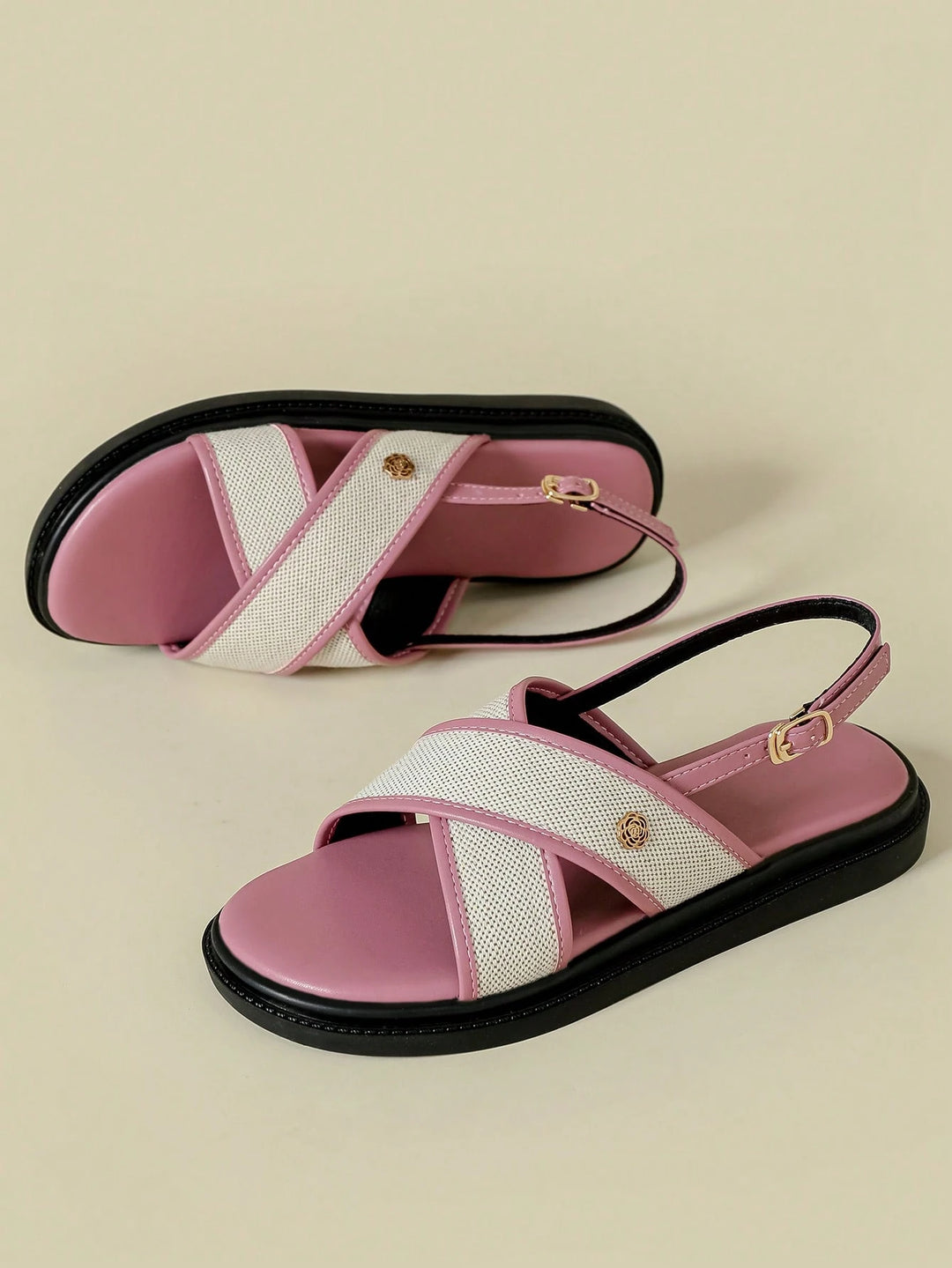 Canvas Crisscross Slingback Flatform Sandal