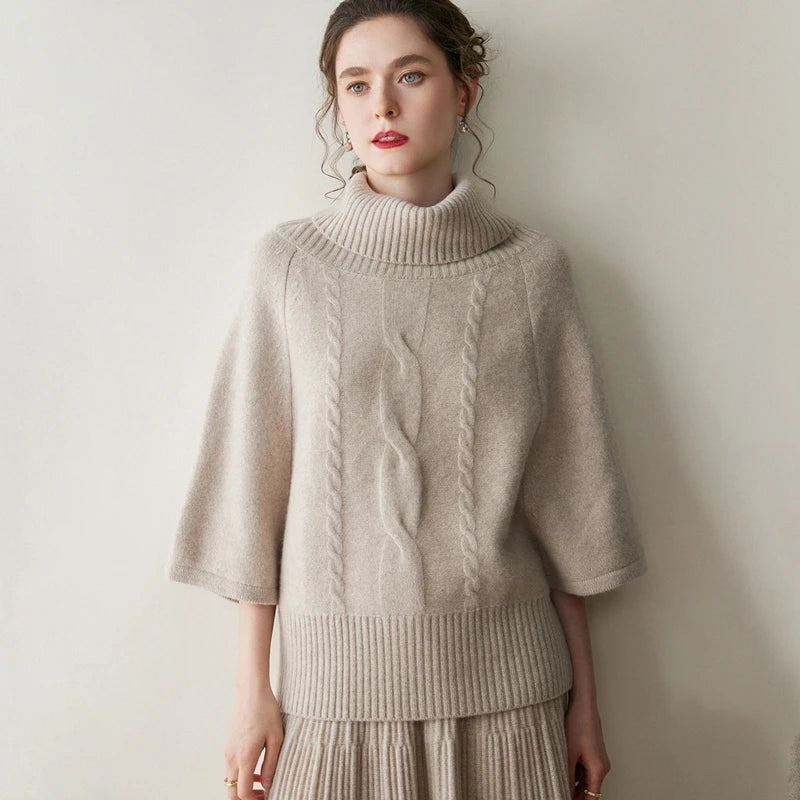 Cashmere High Neck Cable Knit Pullover