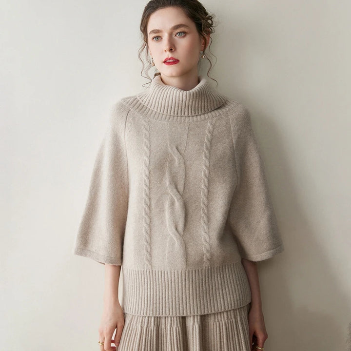 Cashmere High Neck Cable Knit Pullover