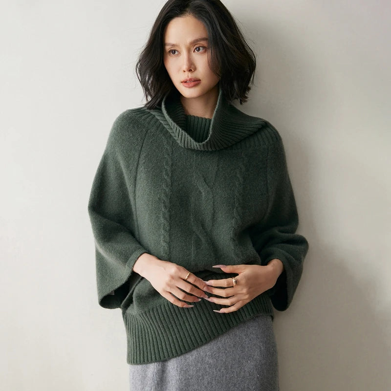 Cashmere High Neck Cable Knit Pullover