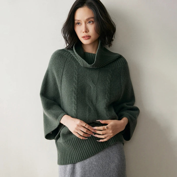 Cashmere High Neck Cable Knit Pullover