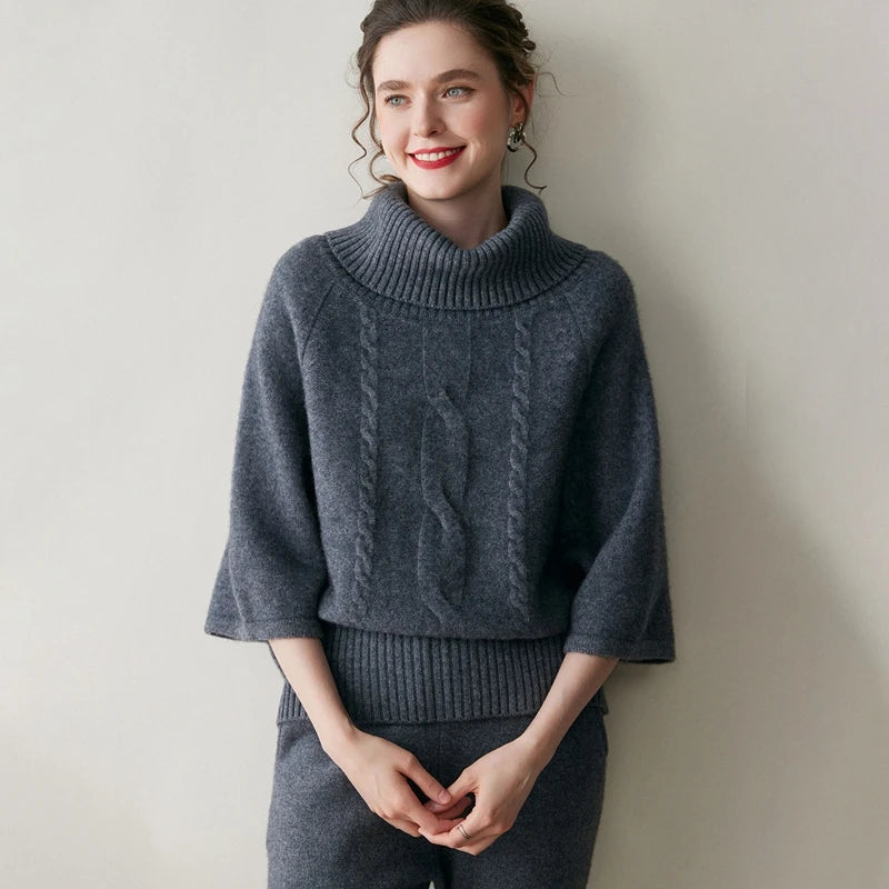 Cashmere High Neck Cable Knit Pullover