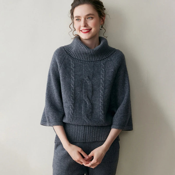 Cashmere High Neck Cable Knit Pullover