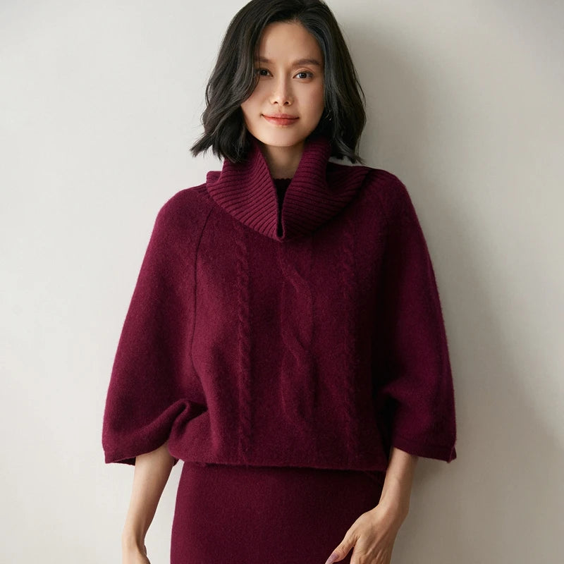 Cashmere High Neck Cable Knit Pullover