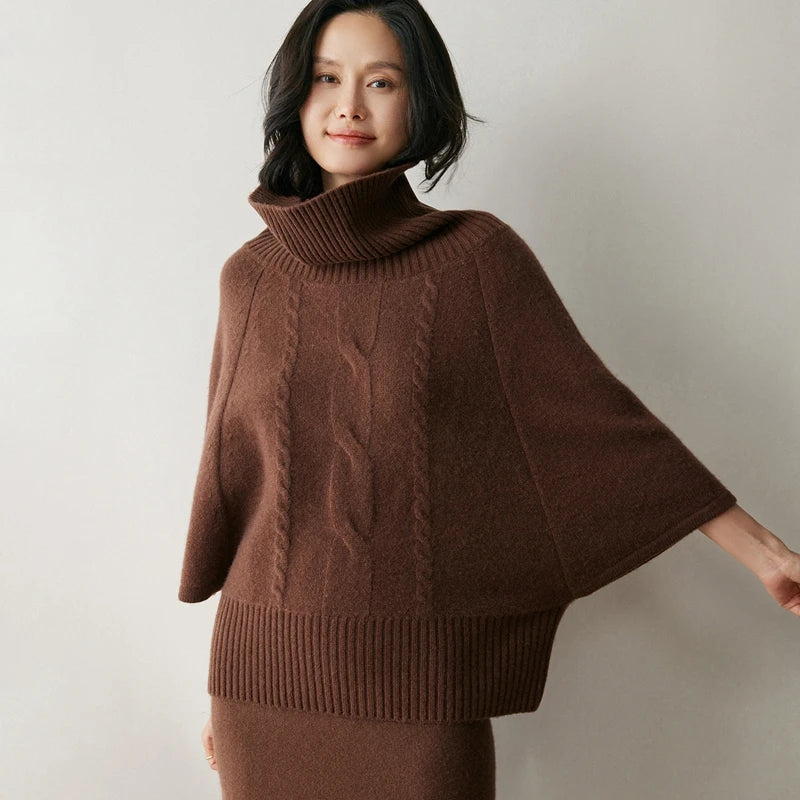 Cashmere High Neck Cable Knit Pullover
