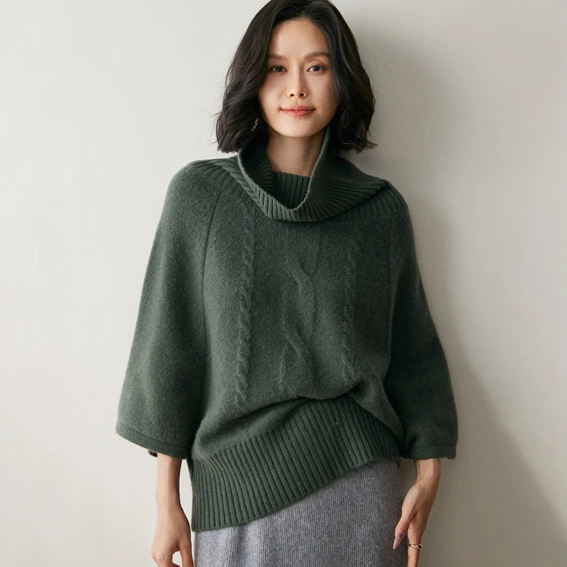 Cashmere High Neck Cable Knit Pullover