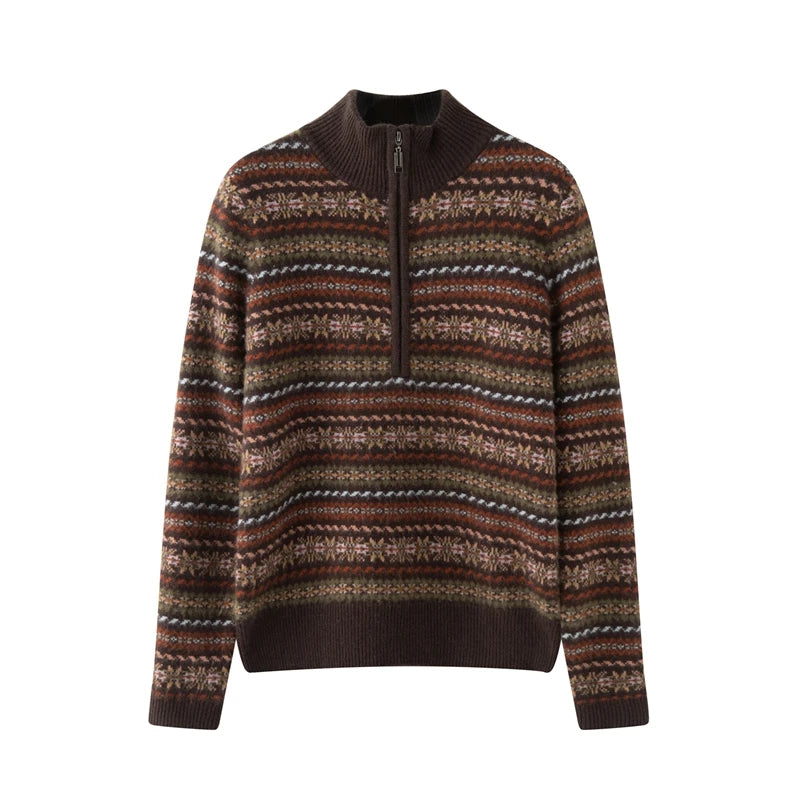 Cashmere Vintage Stripe Half-Zip Sweater