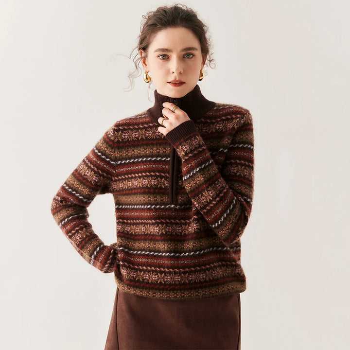 Cashmere Vintage Stripe Half-Zip Sweater