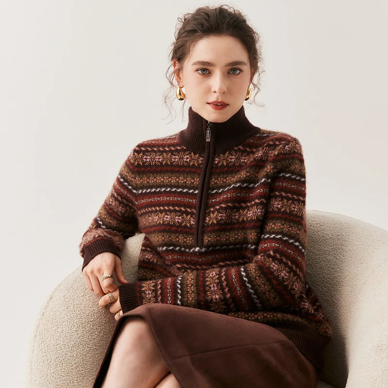 Cashmere Vintage Stripe Half-Zip Sweater