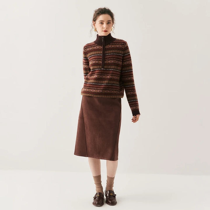 Cashmere Vintage Stripe Half-Zip Sweater