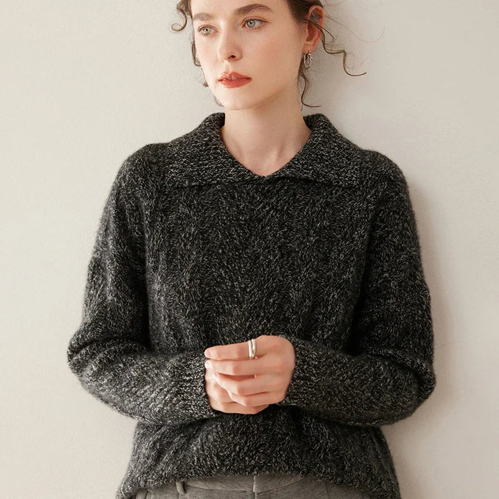 Chic Cashmere Wool Polo Neck Knit Sweater