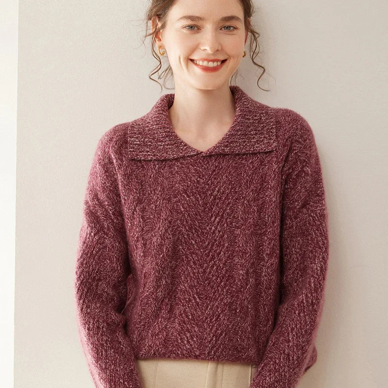 Chic Cashmere Wool Polo Neck Knit Sweater