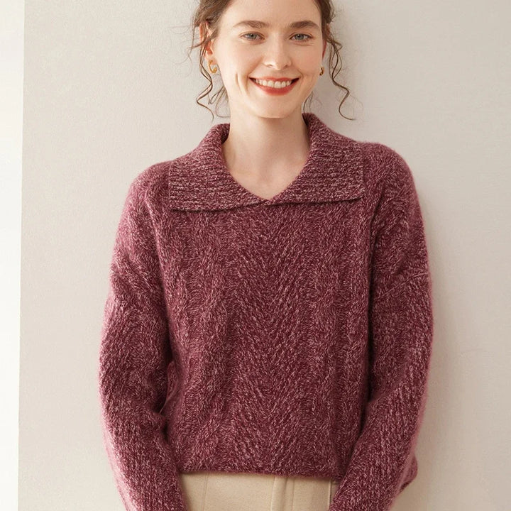 Chic Cashmere Wool Polo Neck Knit Sweater