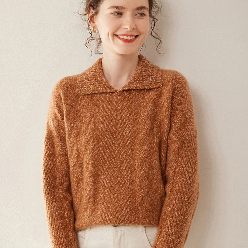 Chic Cashmere Wool Polo Neck Knit Sweater