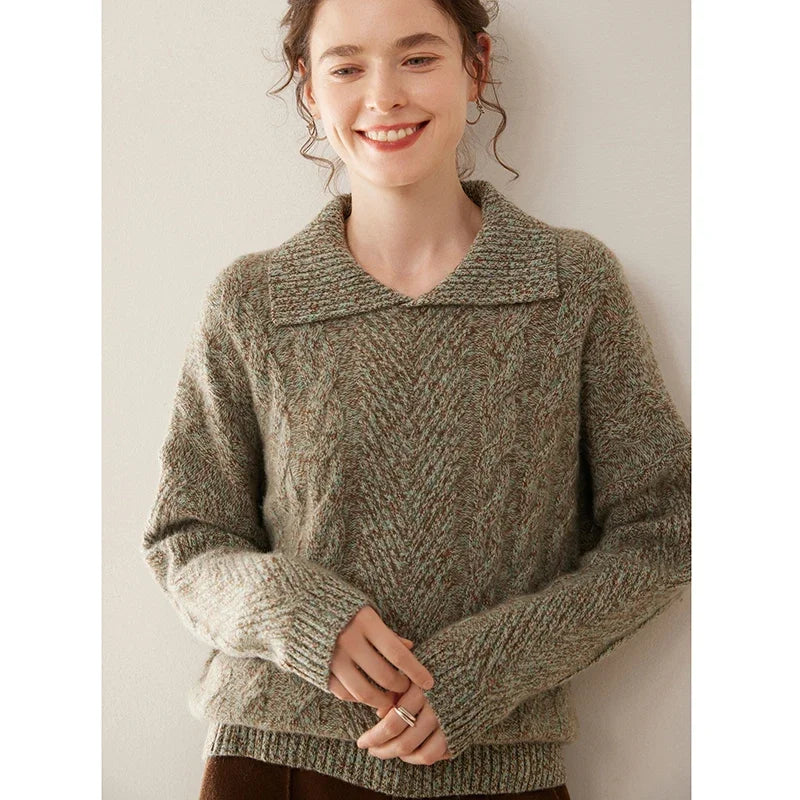 Chic Cashmere Wool Polo Neck Knit Sweater