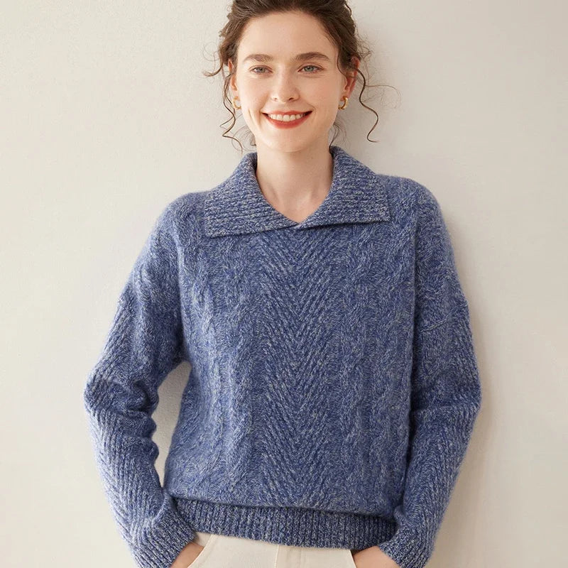 Chic Cashmere Wool Polo Neck Knit Sweater