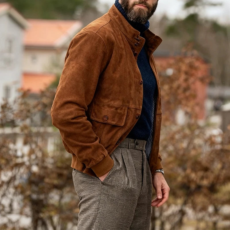 Classic Suede Button-Up Jacket