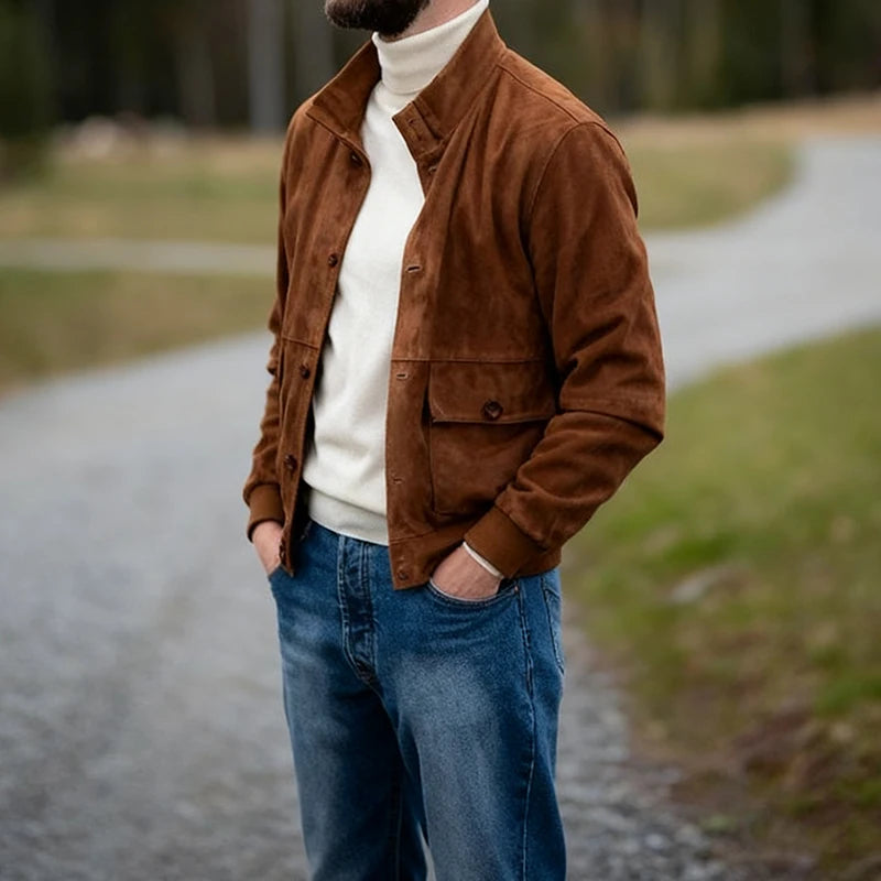 Classic Suede Button-Up Jacket