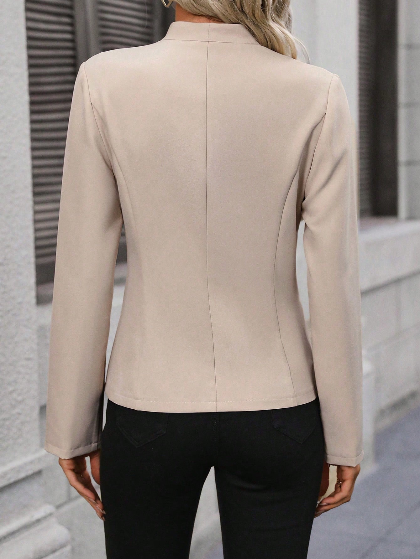  Collarless Contrast Trim Blazer