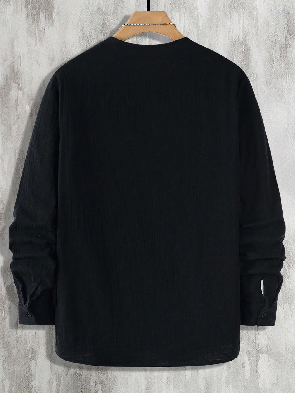 Collarless Textured Linen Shirt