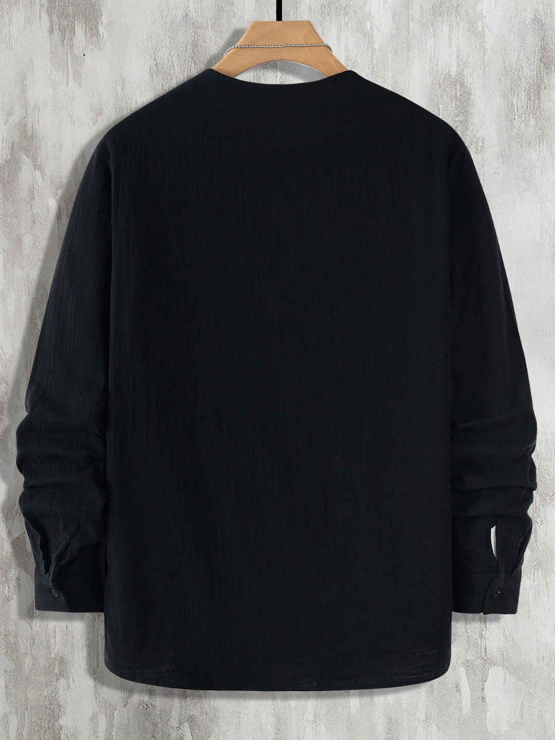 Collarless Textured Linen Shirt