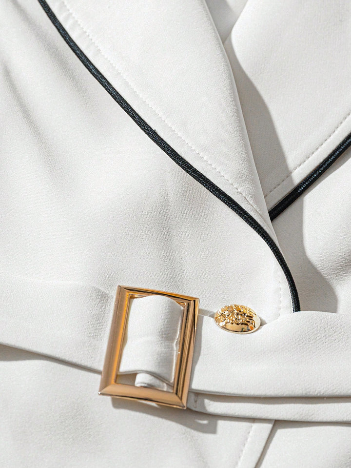 Contrast Trim Belted Sleeveless Blazer