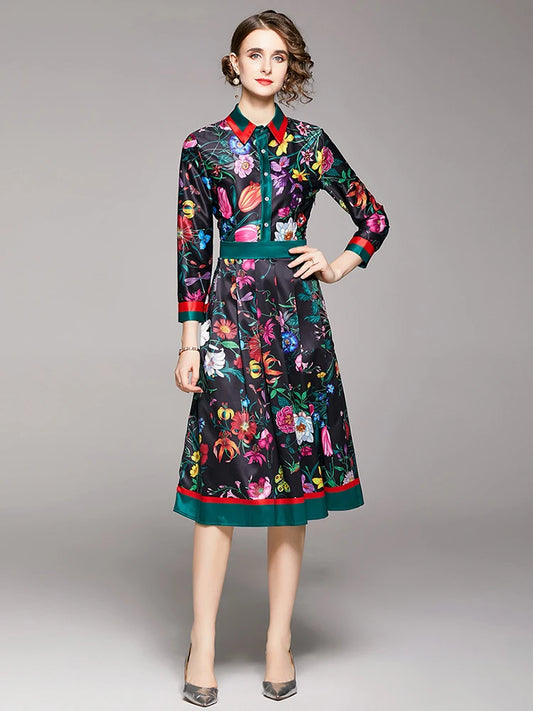  Contrast Trim Floral Shirt Dress