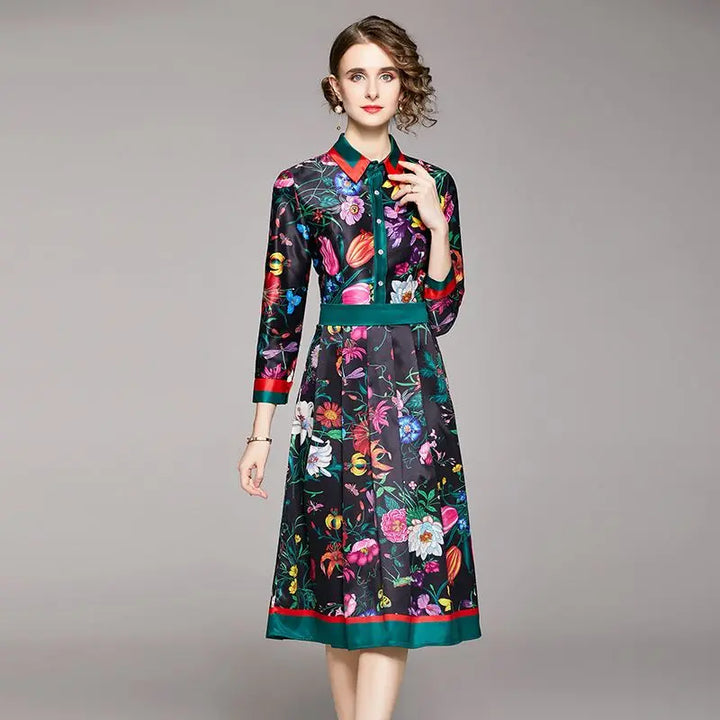  Contrast Trim Floral Shirt Dress