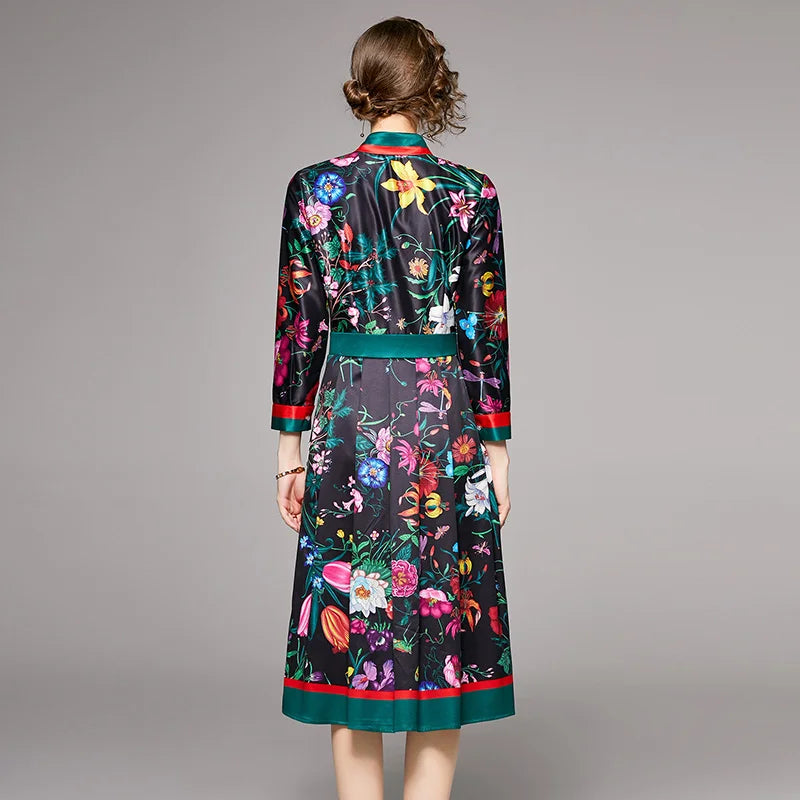  Contrast Trim Floral Shirt Dress