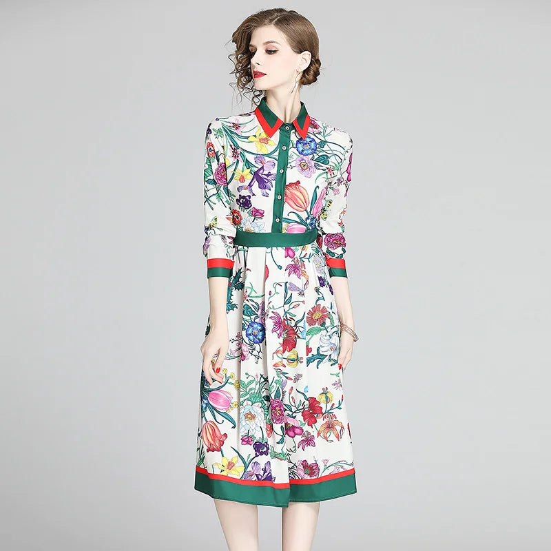  Contrast Trim Floral Shirt Dress