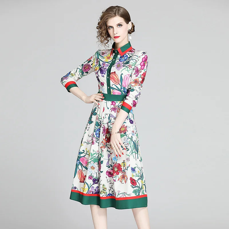  Contrast Trim Floral Shirt Dress