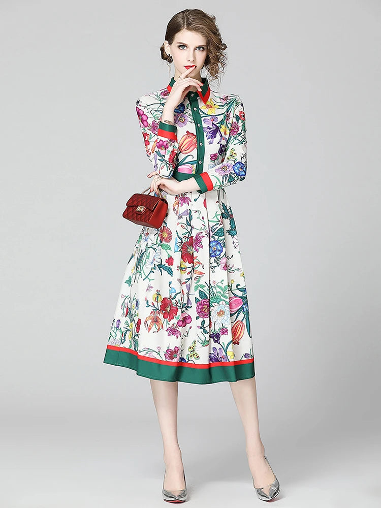  Contrast Trim Floral Shirt Dress