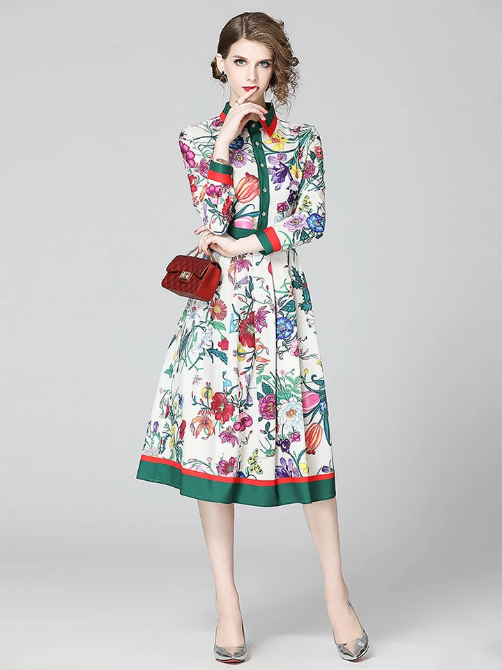  Contrast Trim Floral Shirt Dress
