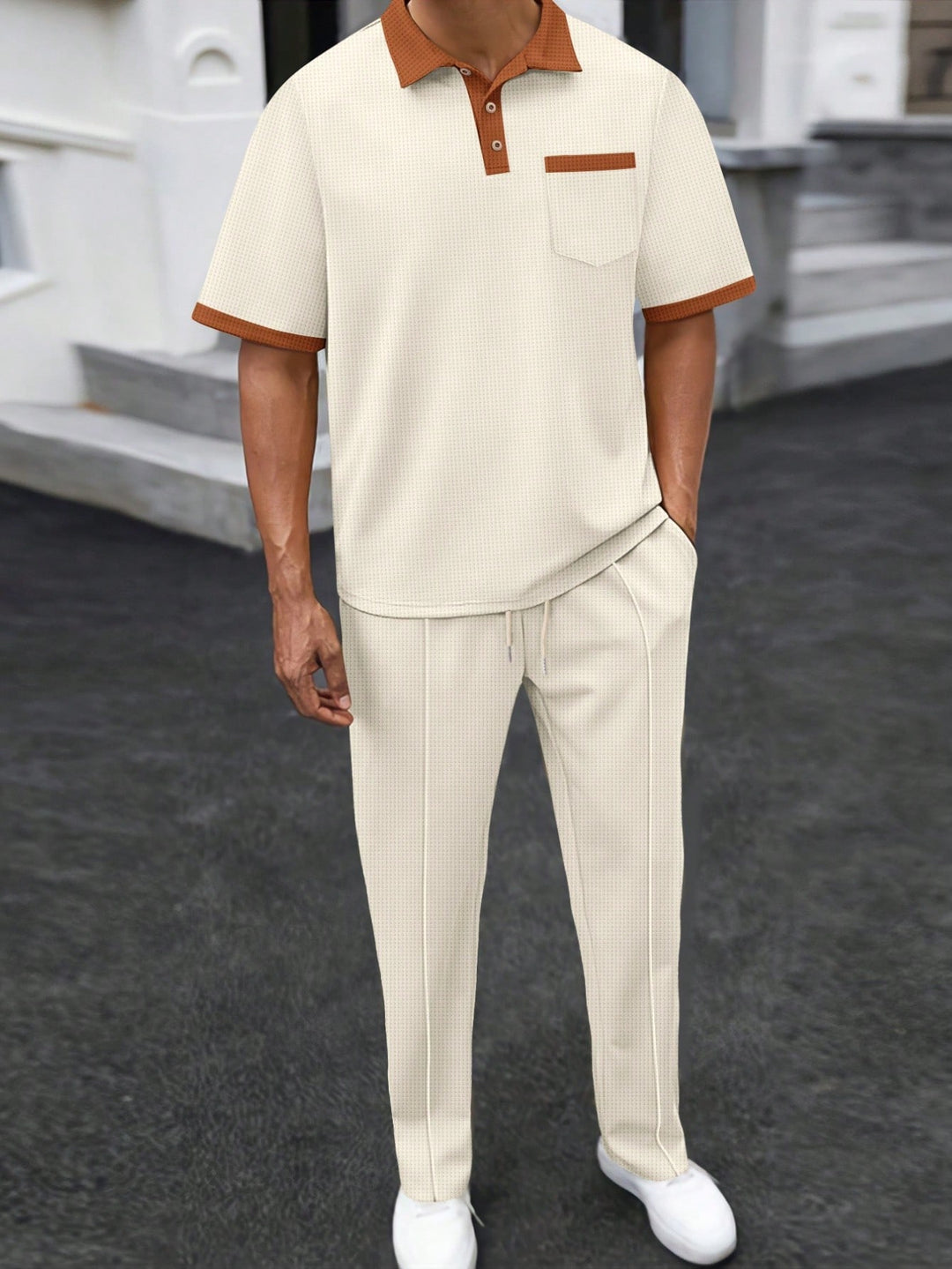 Contrast Trim Polo Lounge Set