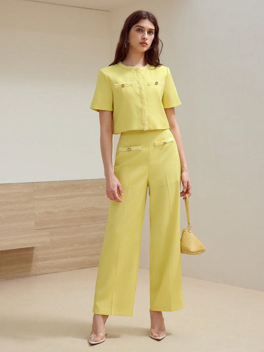 Contrast Trim Short Sleeve Pant Set