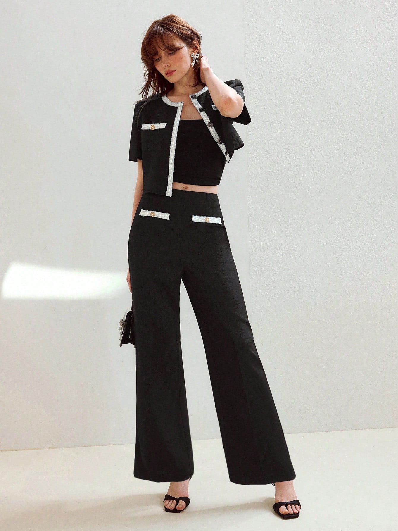 Contrast Trim Short Sleeve Pant Set