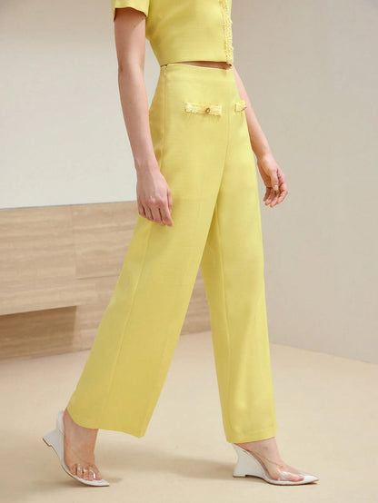 Contrast Trim Short Sleeve Pant Set
