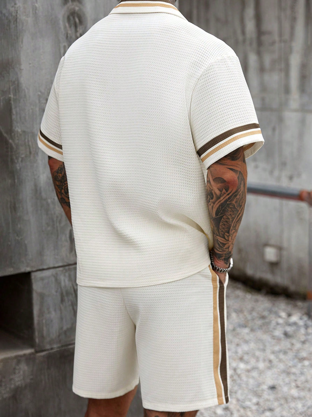 Contrast Trim Textured Polo Set