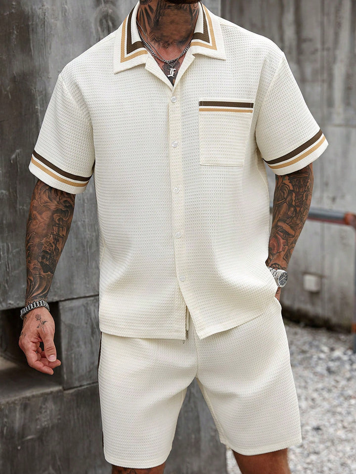 Contrast Trim Textured Polo Set