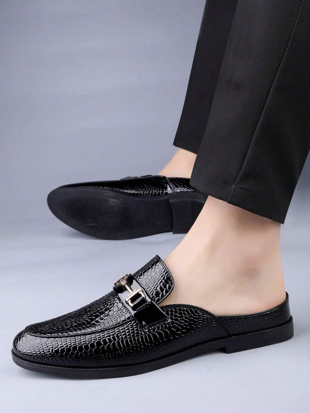Croc Embossed Horsebit Loafer Mules