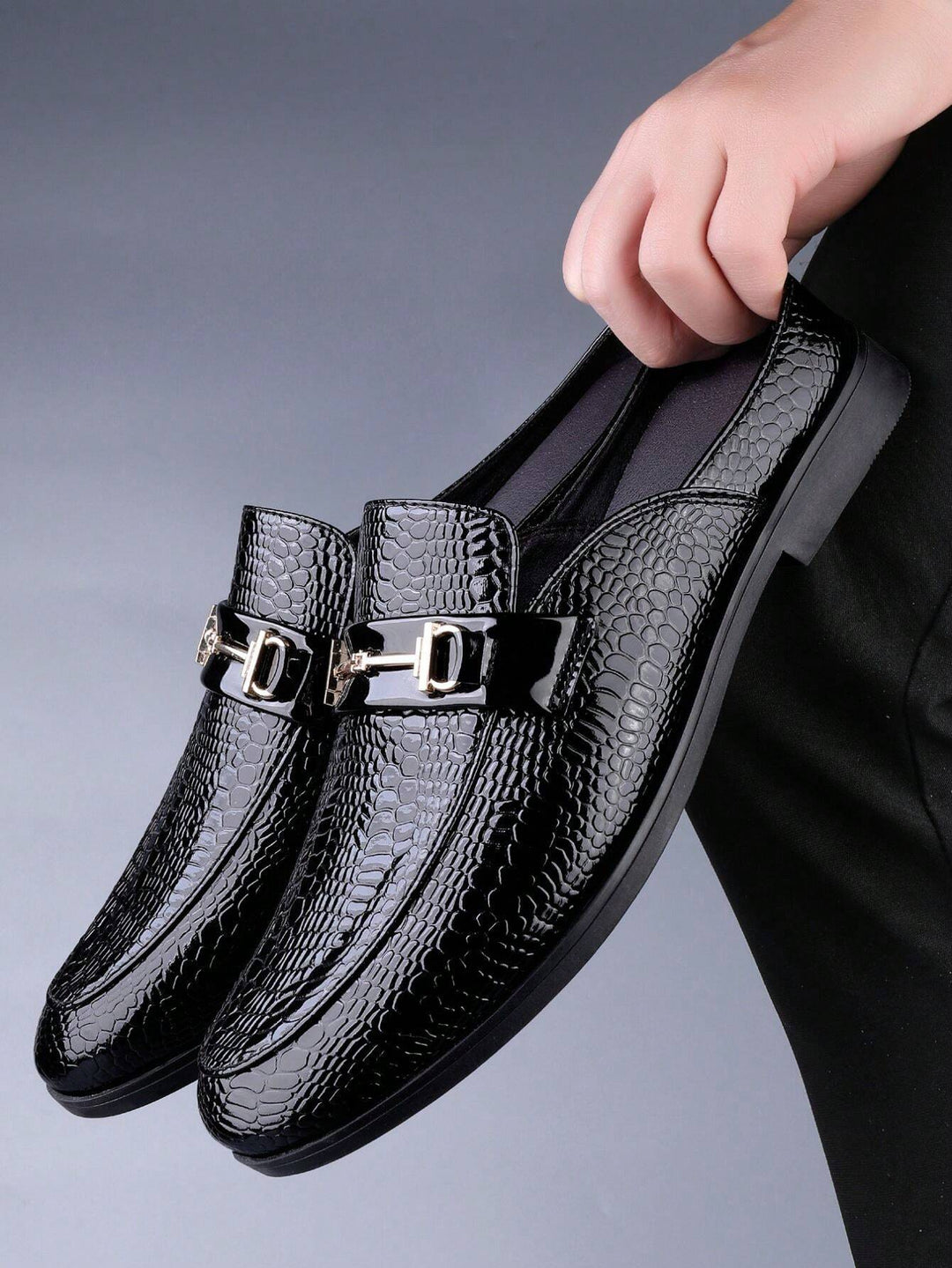 Croc Embossed Horsebit Loafer Mules