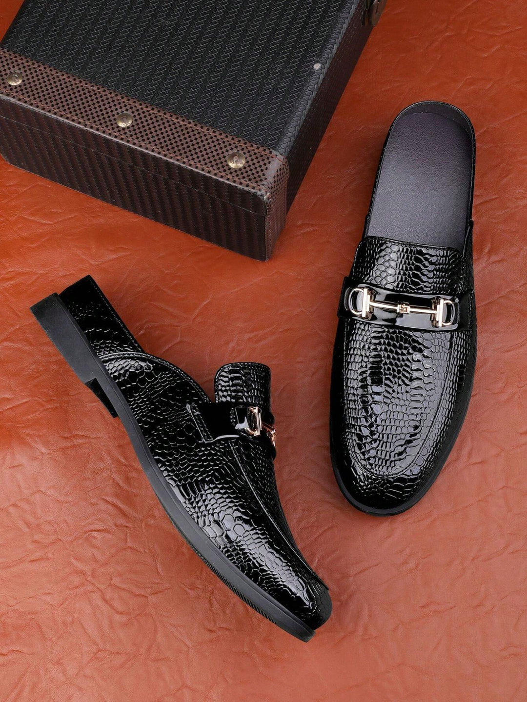 Croc Embossed Horsebit Loafer Mules