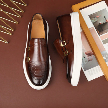  Croc Embossed Leather Monk Strap Sneaker