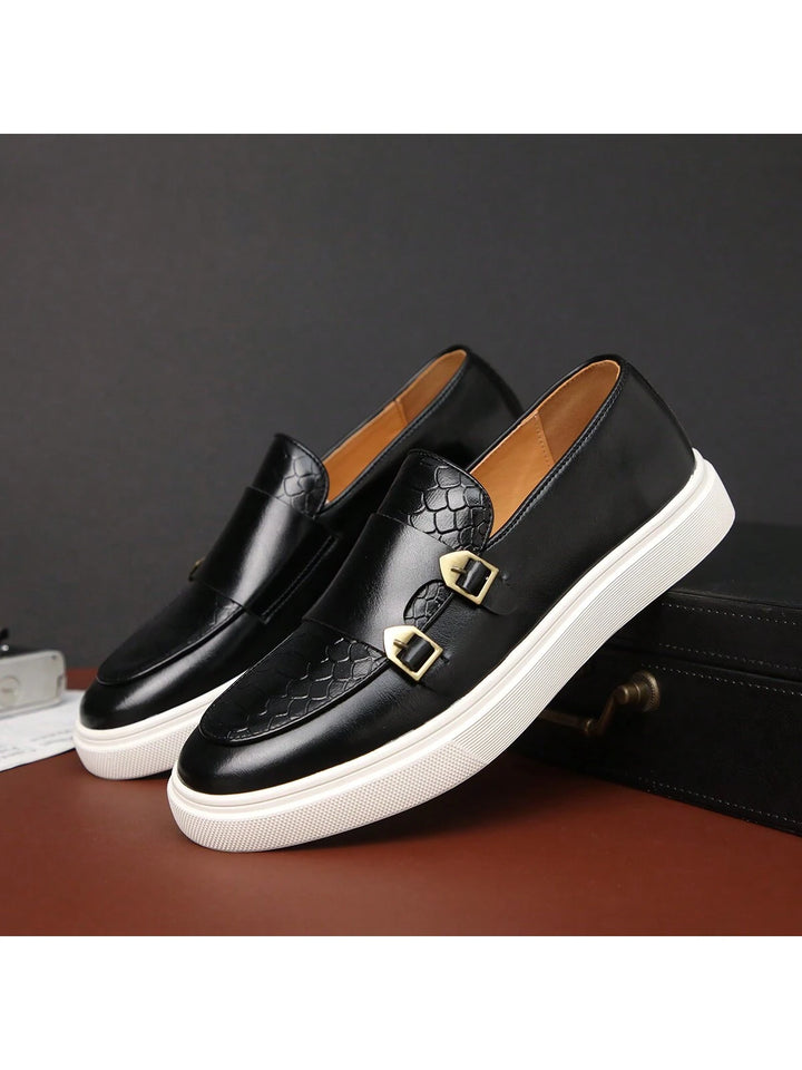  Croc Embossed Leather Monk Strap Sneaker