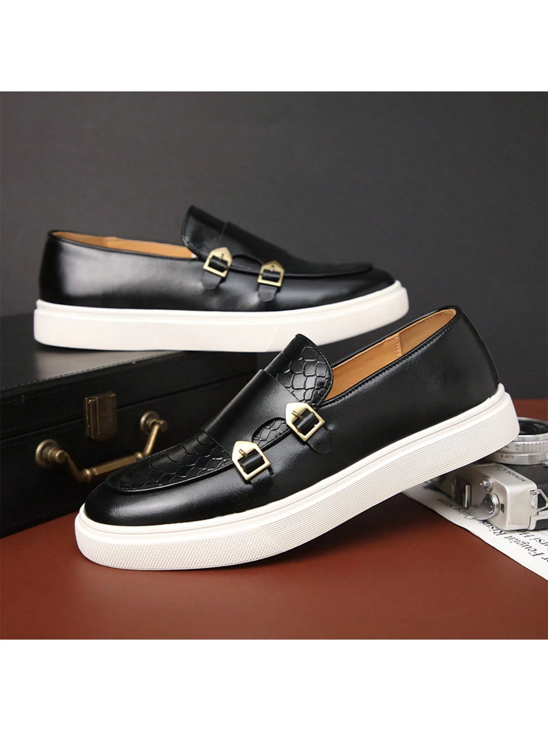  Croc Embossed Leather Monk Strap Sneaker