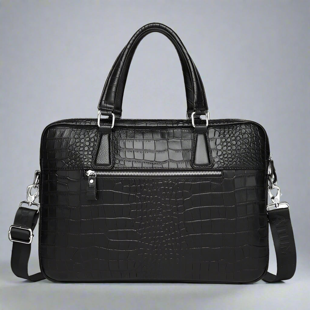 Crocodile Embossed Leather Briefcase