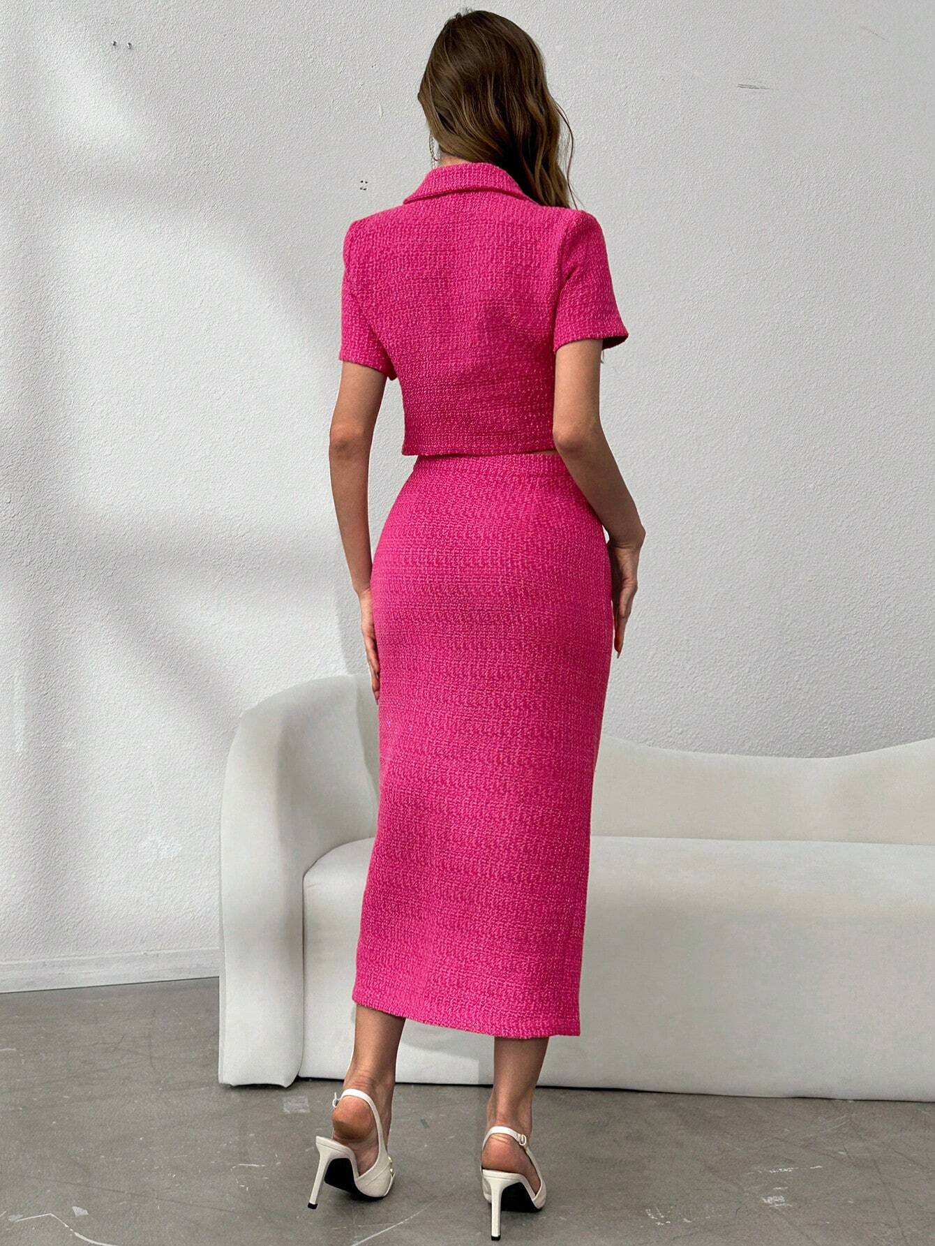  Cropped Tweed Blazer Skirt Set